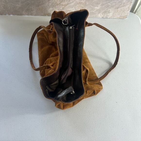 Genuine Leather Made in Italy Shoulder Bag Tote Brown Suede - Picture 8 of 14